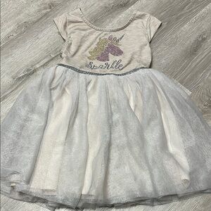 Glittery Unicorn Kids Dress in Tan and Silver